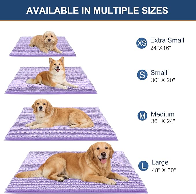 OLANLY Dog Door Mat for Muddy Paws 70x46, Ultra Absorbent Chenille Mud Doormat, Non-Slip Washable and Dirt Trapping Doormat for Indoor Entryway, Quick-Dry Indoor Pet Bed Mats for Dogs, Lavender