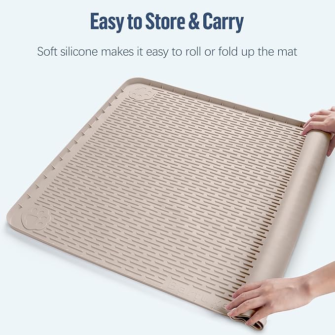 Pee Pad Holder for Dogs, 50" x 35" Silicone Pee Tray Mat Leak-Proof, High Edge, No Spill Pet Pad Holder for Puppy, Cat, Rabbit, Training Pads for Floor Protection, No Pee Pads (Khaki)