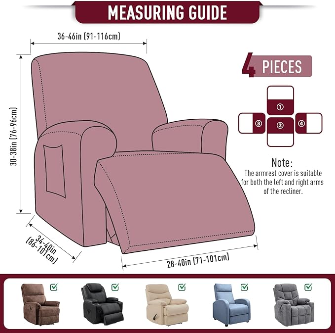 TAOCOCO Oversized Recliner Chair Covers, 1 Seater Streach Recliner Covers Soft Couch Protector Furniture Protector Covers with Elastic Chair Cover Jacquard Pattern (Burgundy)