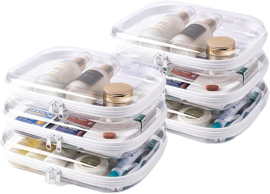TenKa 6 Pack Clear Hard Shell Zipper Case Large, Hard Plastic Zipper Pouches for Organizing, Stackable Vertical Storage Document Bags for A4 Paper, Puzzles, Board Games & Office Supplies (6L)