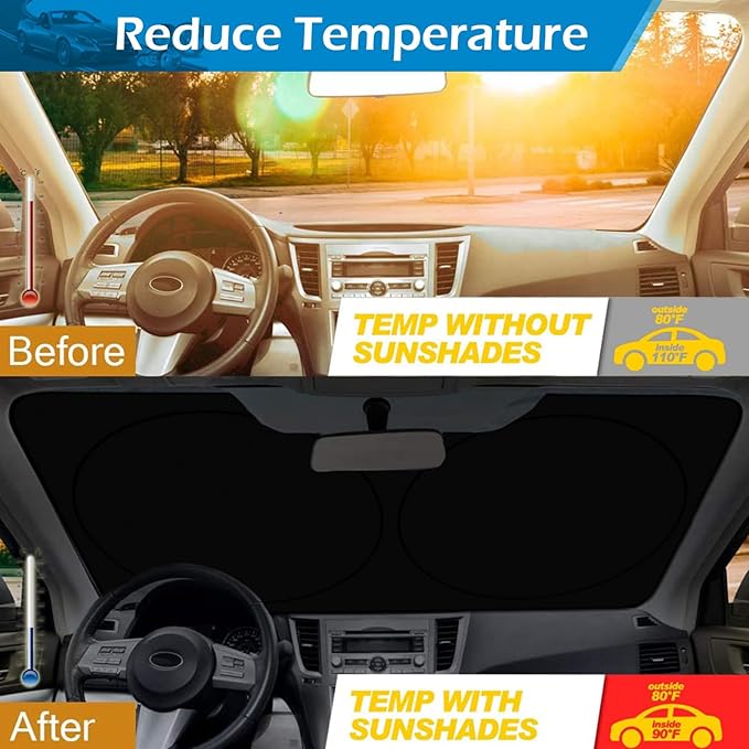 IC ICLOVER Car Windshield Sun Shade, 210T Material Foldable Front Window Sun Visor Protector, Blocks Heat and UV Rays Sun Protection Shield, Keep Your Car Cool, Fits Vans, MPV, Large Vehicles (Large)