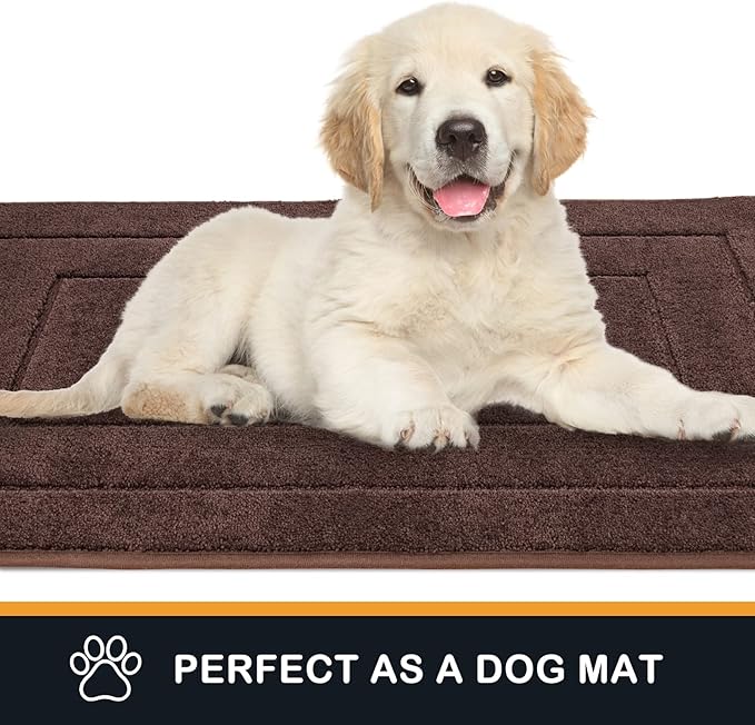 PURRUGS Dirt Trapping Door Mat 34" x 59", Non-Slip/Skid Machine Washable Entryway Area Rug, Dog Doormat, Super Absorbent Welcome Mat for Muddy Wet Shoes and Paws, Brown