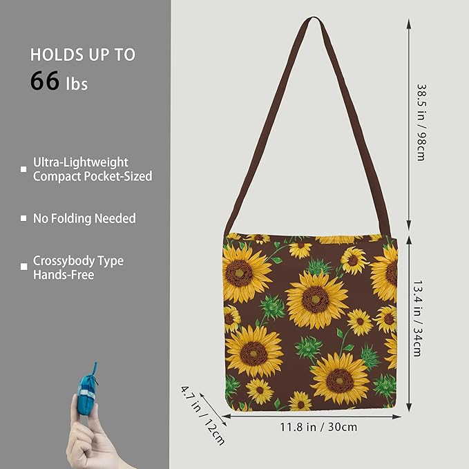 BeeGreen Sunflowers Ultimate Reusable Grocery Shopping Bag - Flowers Foldable Compact Portable Lightweight Duffle Bags