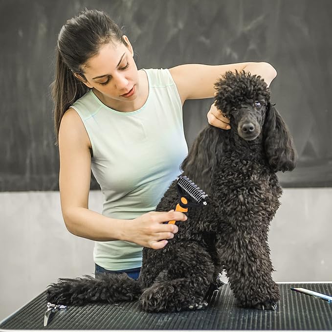 XLCL pet Pet Grooming Tool - 2 Sided Undercoat Rake for Cats and Dogs - Safe Dematting Comb for Easy Mats & Tangles Removing - No More Nasty Shedding and Flying Hair