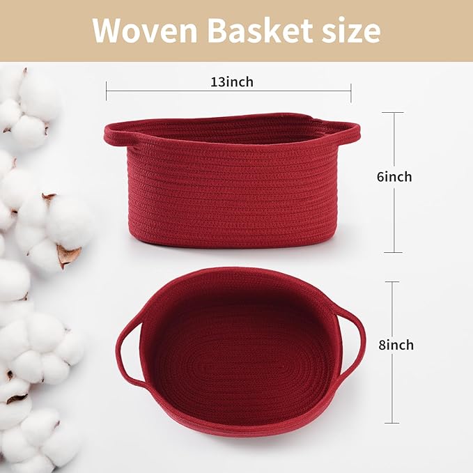 Cute Burgundy Woven Gift Basket – Empty Burr Baskets for Graduation Birthday Raffle, Decorative Storage Organizer Box for Toys Seasonal Decor (13" D x 8" W x 6" H)
