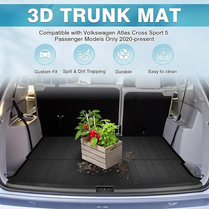 Mixsuper Cargo Liner for 2020-2025 Volkswagen Atlas Cross Sport, Only for 5 Passenger Models, All Weather Cargo Mat Rear Trunk Liner Tray Black