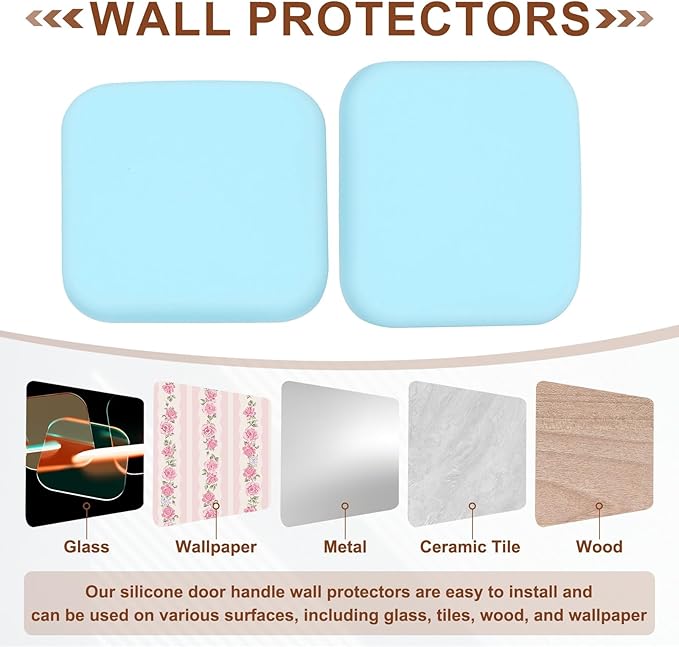 PATIKIL 10Pcs Door Knob Wall Protector, 1.8" Square Silicone Door Stoppers Self Adhesive Handle Bumper Cushion Pad Quiet Wall Protector for Fridge Home Office, Blue(0.3" Thickness)