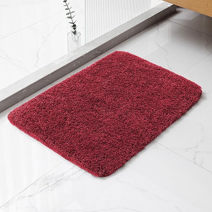 Red Bathroom Rugs 17"x24" - High-Density Microfiber Bath Mat, Fluffy Non Slip Absorbent and Washable Bathroom Mat - Ideal for Small Spaces, Vanity, Toilet, or Pet Mat