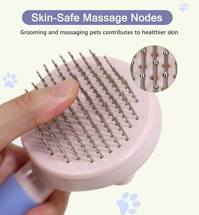 IPTPAS Pet Self-Cleaning Slicker Brush for Dogs & Cats, Deshedding Grooming Comb, Removes Loose Undercoat Hair & Mats, Skin-Friendly Massaging Tool for Long/Short Fur, Large & Small Breeds (Purple)