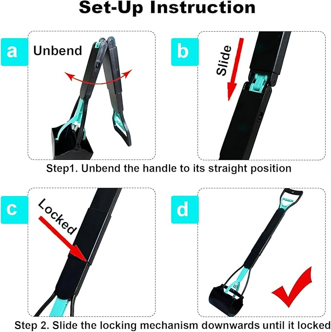 32" Tall Pooper Scooper, Large Pooper Scooper for Dogs Heavy Duty, Dog Pooper Scooper with Long Handle & High Strength Durable Spring, Foldable Dog Poop Pick Up (Bottom Seamless)