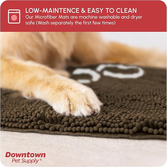 My Doggy Place Microfiber Dog Mat for Muddy Paws, 36" x 26" Brown with Paw Print - Absorbent and Quick-Drying Dog Paw Cleaning Mat, Washer and Dryer Safe - Non-Slip Rubber Backed Pet Mat, Large