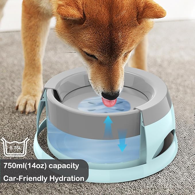 25oz Slow Drink Dog Water Bowl, No Spill Water Bowl for Dogs Cats, Non-Splash No Mess Puppy Kitten Water Feeder, Carried Portable Base for Vehicle Car,Travel,Home (Small/Medium Pets) - Blue