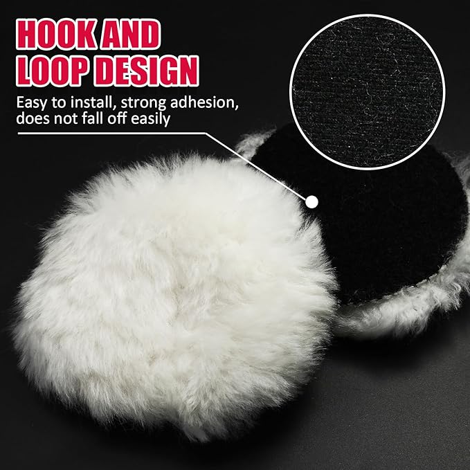 PHITUODA 10 Pcs Wool Polishing Pad 3 Inches Soft Sheepskin Buffing Pads with Hook and Loop Back for Compound Cutting & Polishing for Automotive, Marine, Furniture