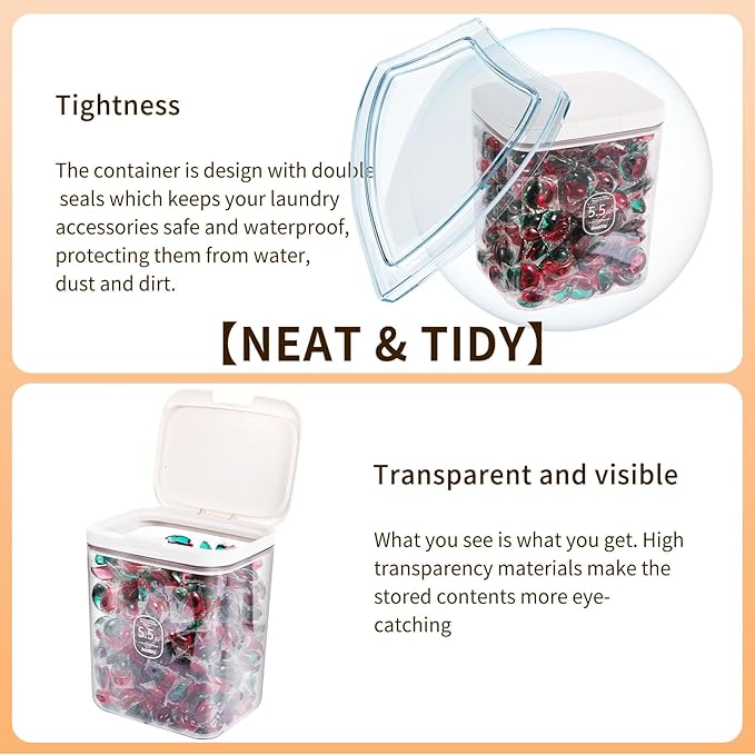 HomKlity Large Capacity Container With Automatic Pop-Up Lid - Laundry Pods And Airtight Dishwasher Pod Holder, For Laundry Room Organization And Storage And Storage Of Dry Food, Packaged Food, Candy