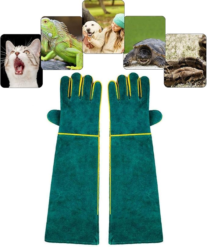 Animal Handling Gloves Bite Proof, 40cm/ 15.7In Scratch Resistant Leather Glove for Grabbing/Grooming/Handling Dog Cat Bird Snake Parrot Lizard Reptile - Protection Pet Gloves