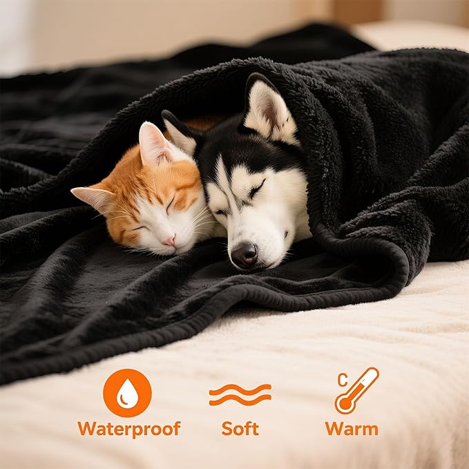 Waterproof Pet Blanket, Flannel Dog Blanket, Liquid Urine Leak-Proof, Furniture Protection Pads, Double-Sided, Large Space, Suitable for Small, Medium, Large Dogs, Cats, Black, M(57" x 40")