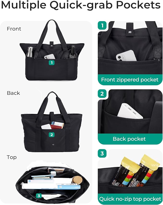 BAGSMART Tote Bag for Women, Foldable Tote Bag With Zipper Travel Large Shoulder Bag Handbag for Work-16.5''l X 6''wx 14''h