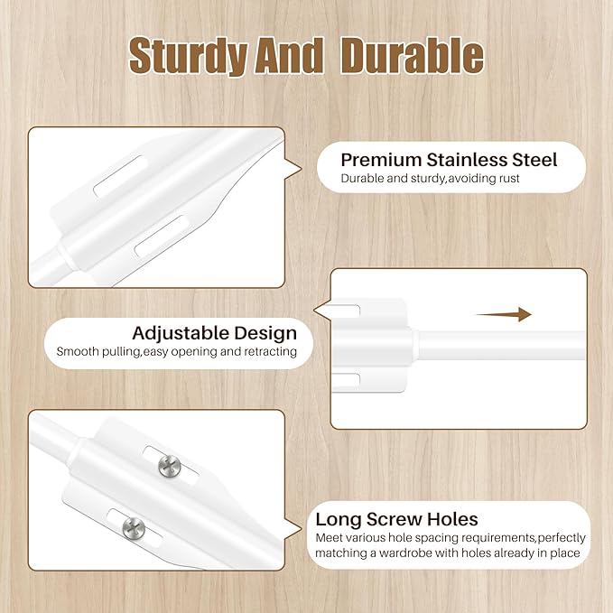 12" Valet Rod For Closet Pull Out Slide Out Adjustable Heavy Duty Valet Rod For Closet, Laundry Room, Bedroom, Bathroom(White)