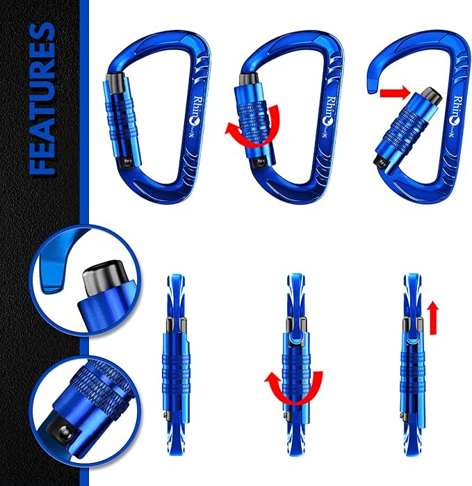 12kN (2697 lbs) Heavy Duty Carabiner Clips, for Securing Pets, Outdoor, Camping, Hiking, Hammock, Dog Leash Harness, Keychains