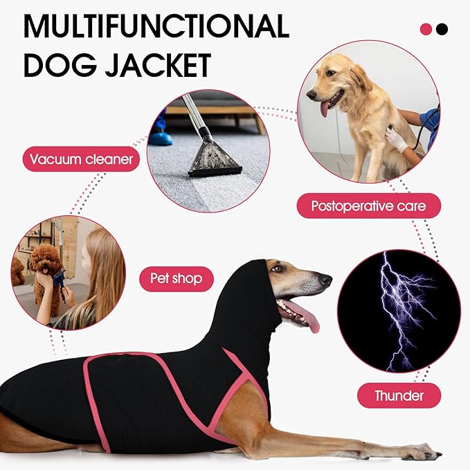 Dog Anxiety Jacket Calming Shirt, Anxiety Relief Calming Vest with Dog Ear Muffs, Noise Protection Dogs Winter Coat, Lightweight Stretchy Turtleneck T-Shirts