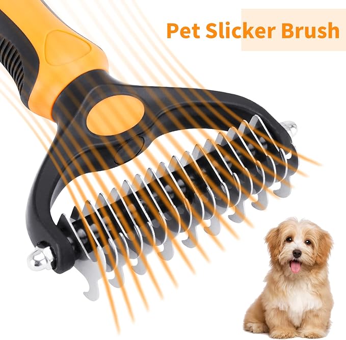 XLCL pet Pet Grooming Tool - 2 Sided Undercoat Rake for Cats and Dogs - Safe Dematting Comb for Easy Mats & Tangles Removing - No More Nasty Shedding and Flying Hair