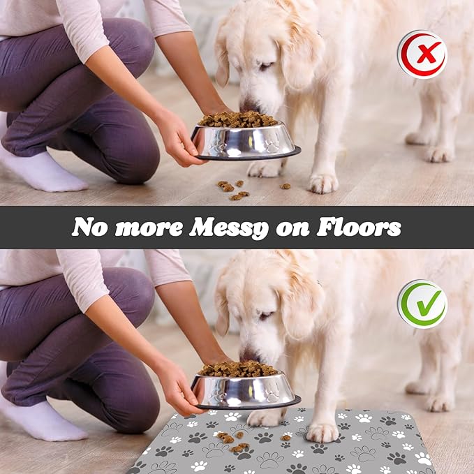 Dog Food Mat, Absorbent Water Bowl Mats Cat Pet Feeding Placemats Light Gray 24 * 32 inch