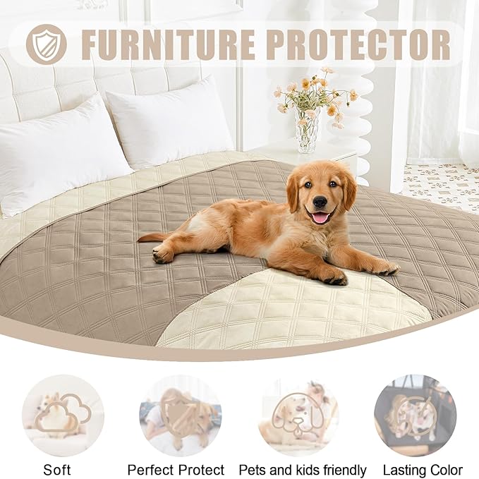 Smiry Waterproof Dog Bed Cover Blanket 68x82, Soft Reversible Pet Blanket, Washable Leakproof Cats Dogs Couch Cover for Sofa, Couch, Furniture, Lattice, Taupe/Beige