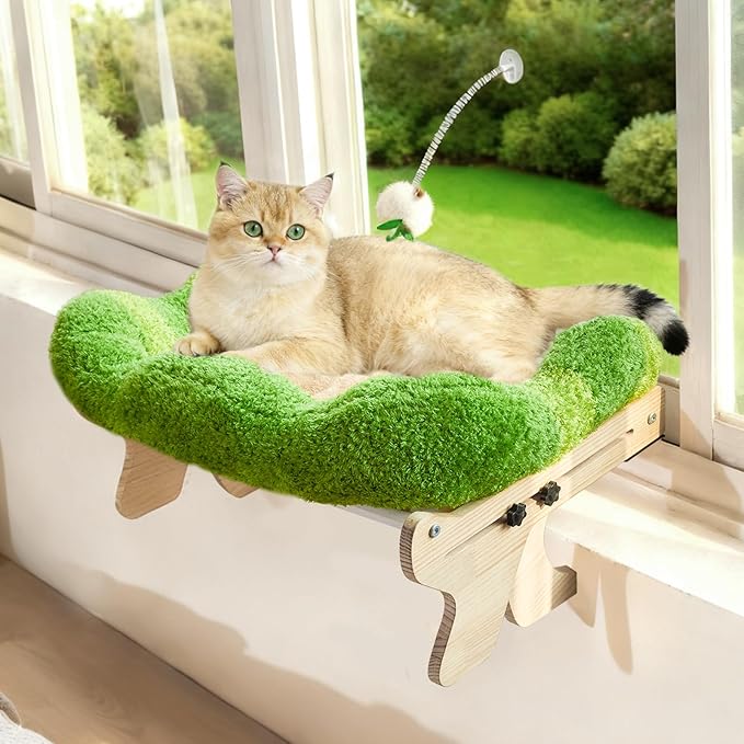 Woochpet cat Window Perch for Indoor Cats Large Window Hammock with Washable Cover Suitable for All Seasons cat Window Bed for Adults Cats and Kittens(Plant Green)
