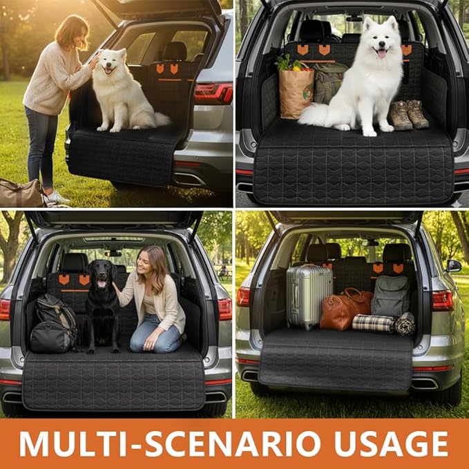 SUV Liner for Dogs, Waterproof Dog Trunk Cover with Bumper Flap Protector, PU Large Size Universal Fit, Black