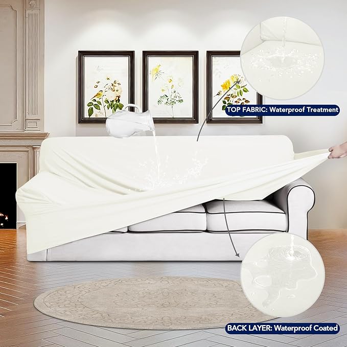 PureFit 100% Dual Waterproof Couch Cover Slipcovers for Couches and Sofas - Stretch Non Slip Fleece Sofa Covers Washable, Leakproof Furniture Protector for Kids, Pets, Dog (Loveseat, Beige)