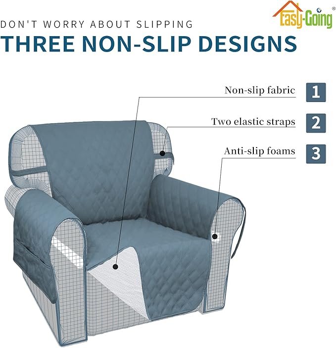 Easy-Going Waterproof Oversized Loveseat Covers Leakproof Couch Cover for 2 Cushion Couch Sofa Cover Washable Sofa Slipcover Non-Slip Furniture Protector with Pocket for Pets (Medium-XL, Light Blue)