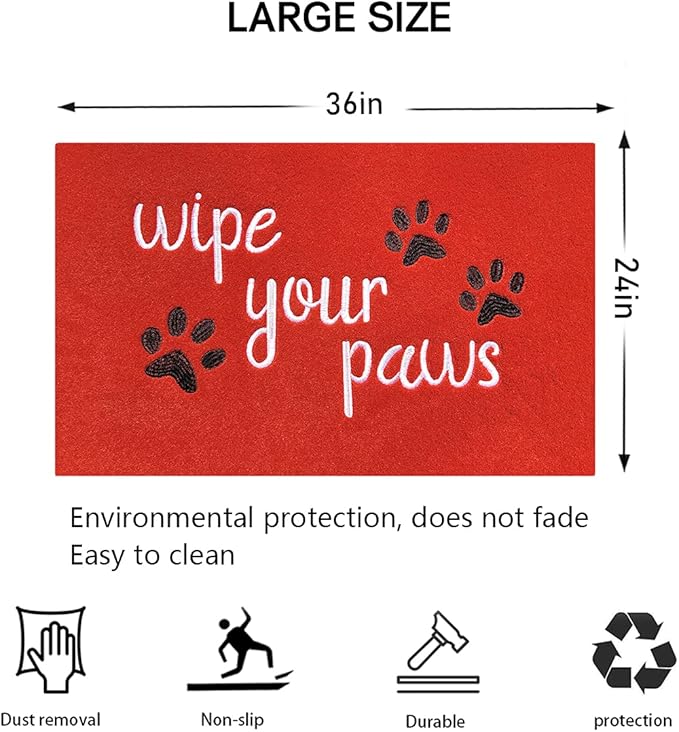 Large Door Mats for Home Entrance Funny Text Doormat Floor Mat Wipe Your Paws Mat Welcome Mat for Front Door Non Slip Rubber Mats for Dog