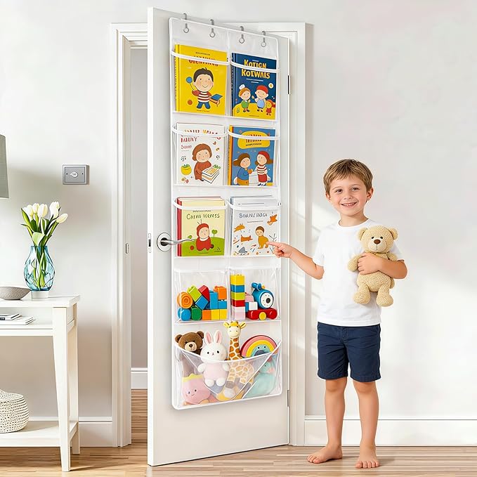 Over The Door Organizer with 9 Large Pockets Capacity Door Hanging Organizer for Bedroom, Bathroom, Pantry, Nursery Storage, White