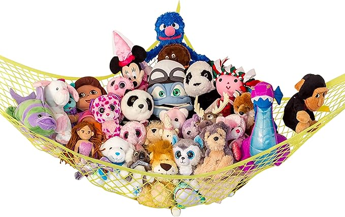 Stuffed Animal Hammock, Large | Corner Stuffed Animal Storage & Plushie Net | Toy Hammock for Stuffed Animals | Holds 12lbs | Easy Hang, All Hardware Included | Yellow Bedroom Decor | by Lilly's Love