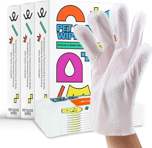 Pet Glove Wipes for Dogs and Cats, Cleaning & Deodorizing Grooming Gloves for Daily Care and Traveling, Dog Wipes Washing Gloves Rinse Free, 54 PCS
