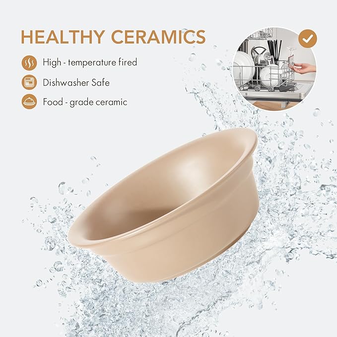 Ceramic 7.1-inch Raised Double-Bowl Set with Non-Slip Stand, 2.5 Cup Food or 24 oz Water Dishes for Medium and Dogs, Wide Opening with Rounded Edges(Oat Beige)