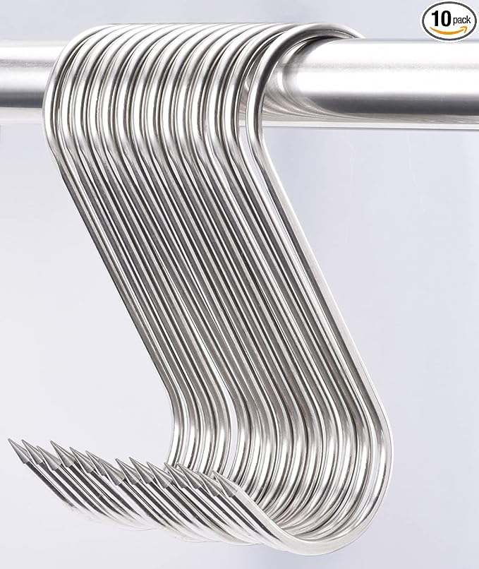 20pcs 6Inch Meat Hooks S-Hook 4mm Stainless Steel Meat Processing Butcher Hook for Butcher,Processing,Hanging,Chicken,Hunting,Smoking,Ribs,Fish,Poultry,Drying BBQ Grill Cooking