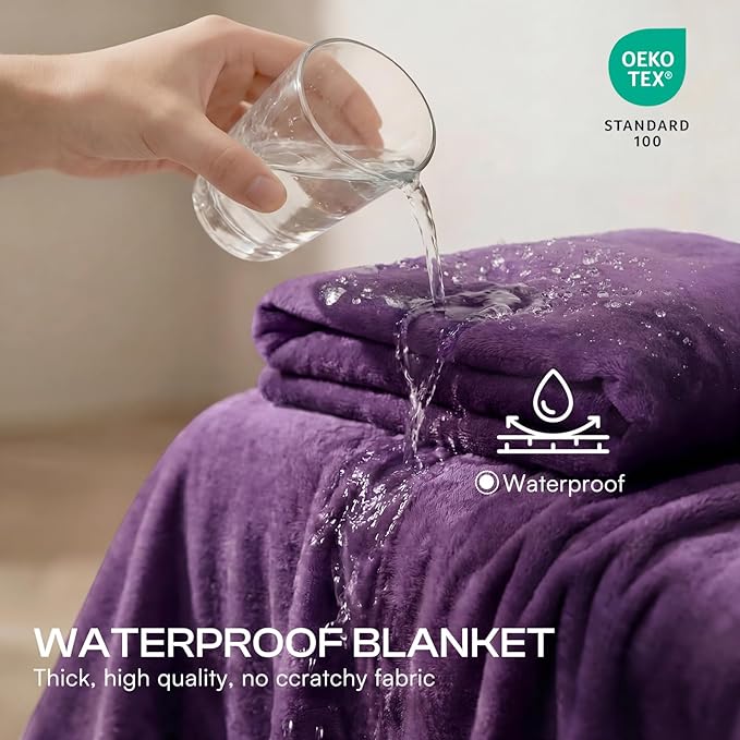 Luciphia Waterproof Blanket for Dog Washable Reversible Sherpa Fleece Throw Blanket for Bed Couch Soft Liquid Pee Proof Furniture Cover Protector for Small Medium Large Pet Cat Purple 57" x 40"