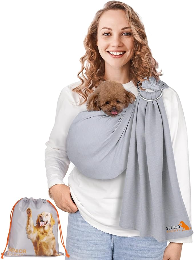 Dog Sling Carrier for Small Dogs,Carrying Wrap Anti-Anxiety Cat Sling,Adjustable Pet Sling(Light Gray)