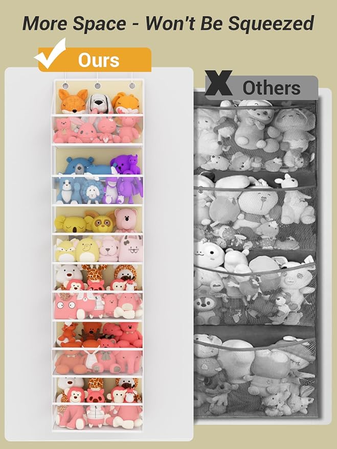 Over Door Hanging Organizer with 6 Shelves, Stuffed Animal Storage - Behind Door Storage for Bedroom, Nursery, Dorm Room, 1 Pack, Beige