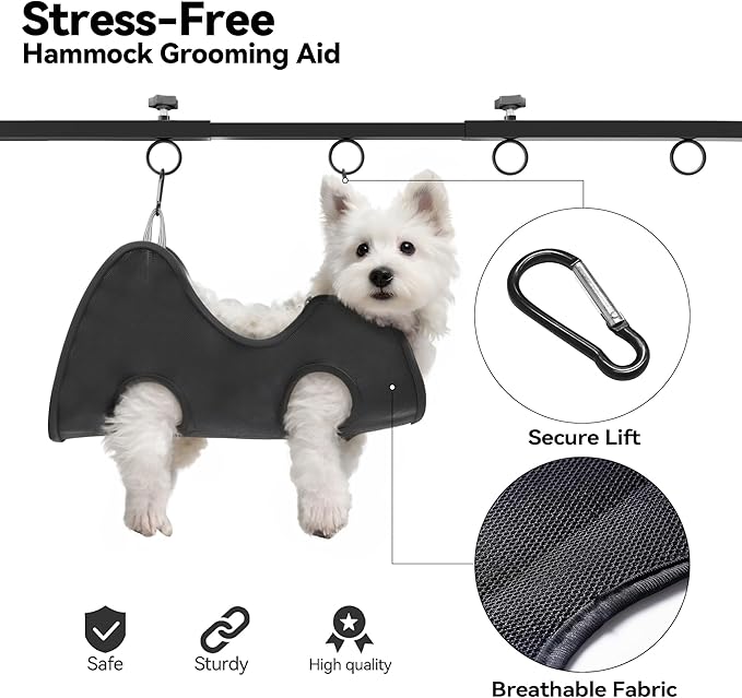 Josmimic Adjustable Dog Grooming Arm for Table: 42'' Height, 27''–39'' Width, Clamp Fits Up to 2.76'', with Hammock & 2 Nooses – Portable Pet Grooming Station for Nail Trimming, Cats & Dogs at Home