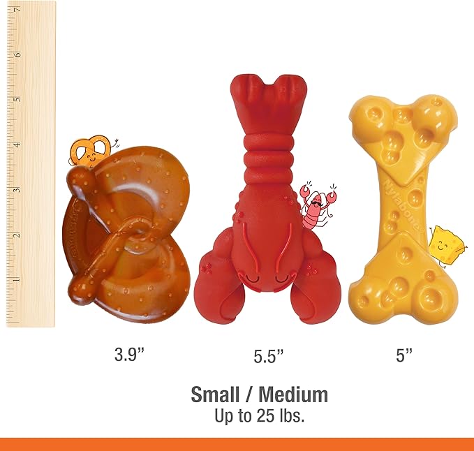 Nylabone Power Chew Toy Bundle, Cute Dog Toys for Aggressive Chewers, Filet Mignon, Cheese, and Bacon Flavors, Small Dogs - Up to 25 lbs, 3 Pack