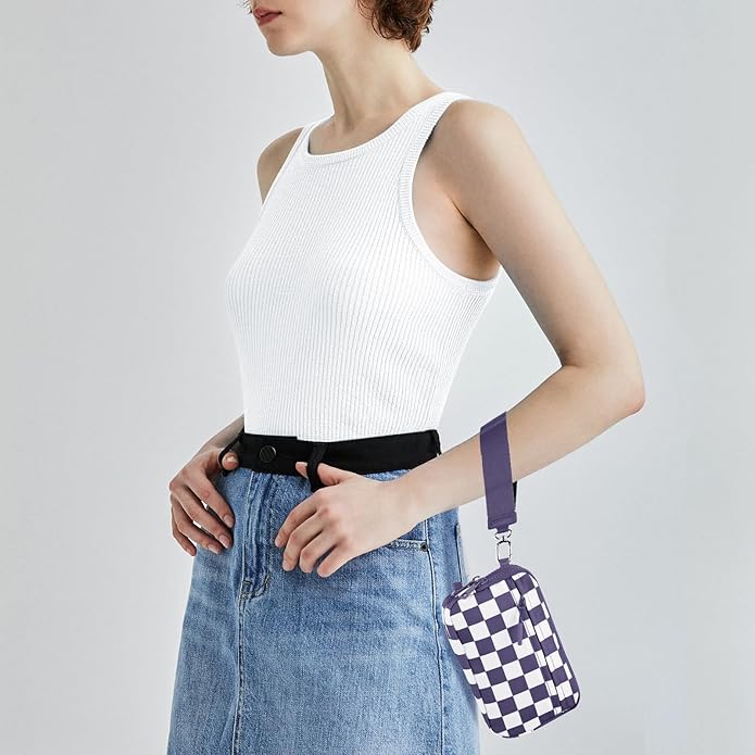 Checkered WristleWallets for Women, RFID Wallet Crossbody with 4 Zippers, Credit Card Holder Cell Phone Organizer