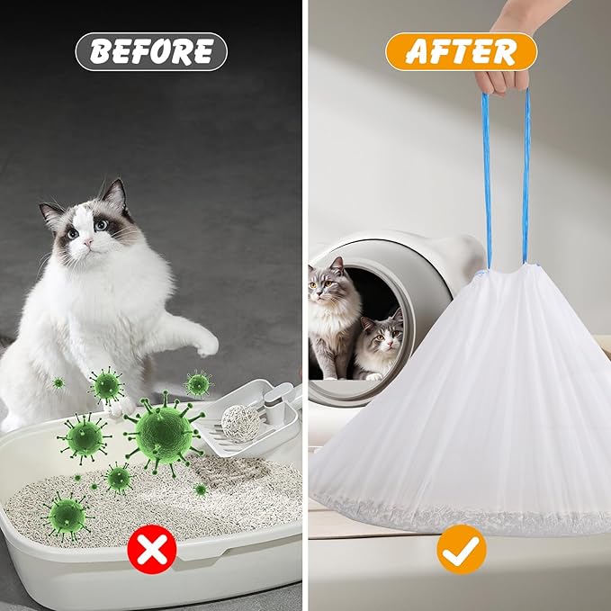 60 Pack Cat Litter Bags Compatible with Litter Robot 3 & 4, Self Cleaning Automatic Litters Box Liners, 25.2 x 15.7 inch (10-12 Gallons)