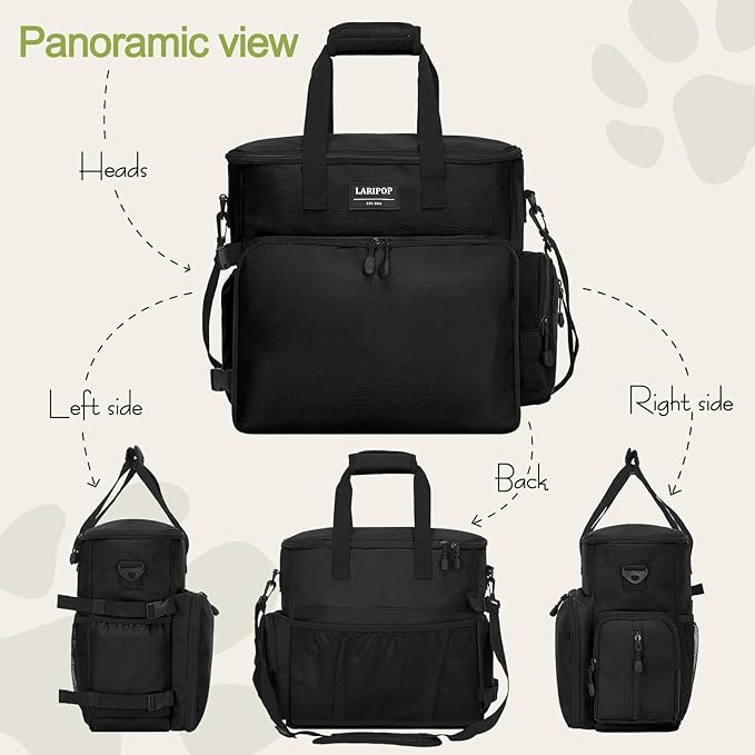 LARIPOP Dog Travel Bag, Airline Approved Tote, Multi-Function Dog Bags for Traveling, Includes 2 Collapsible Bowls, 2 Food Storage Containers, 1 Feeding Mat, Black
