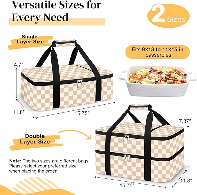 Coobiiya Insulated Casserole Carrier – Portable Tote for Hot or Cold Food, Warmer & Cooler Bag Lunch Bag, Fits 9" x 13" Baking Dish, Ideal for Potluck Parties