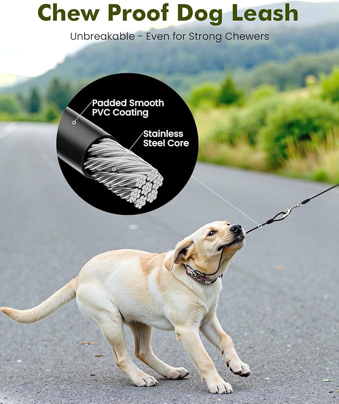 16ft Retractable Dog Leash with 18'' Chew Proof Steel Cable for Power Chewers & Pullers, Heavy Duty Locking for Medium/Large Dogs 33lbs-110lbs, Anti-Tangle & Poop Bag Holder Included(Green)