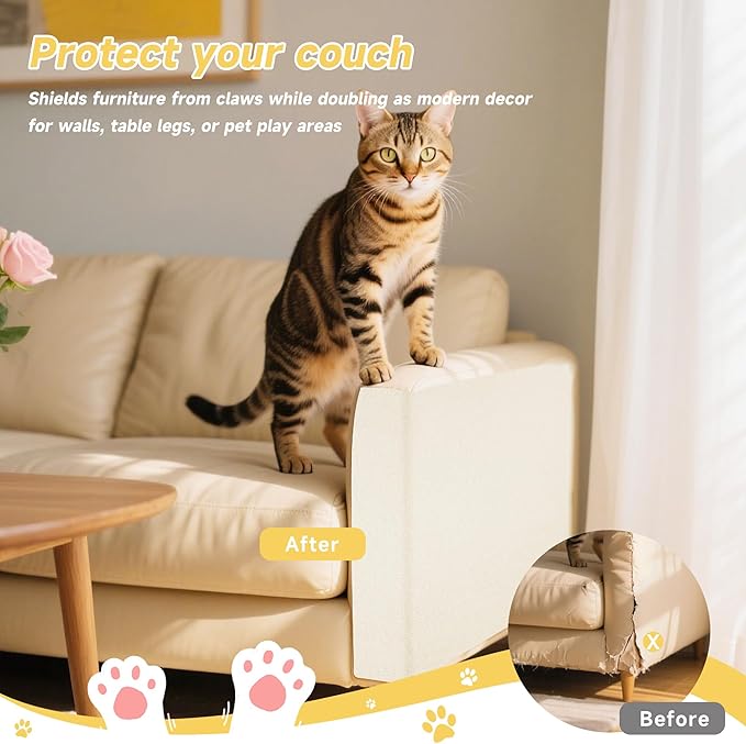 Cat Scratch Furniture Protector, 78.7''x15.8'' Trimmable DIY Self-Adhesive, Durable Corner Scratcher Couch Protectors from Cat Claws for Sofa, Tree Shelves & Scratching Posts (Khaki)