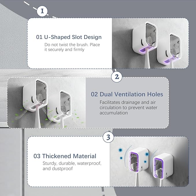 2 Pack Mini Toothbrush Holder Wall Mounted with Cover, Single Slot Toothbrush Storage Organizer for Shower, Compact Toothbrush Holders for Bathroom & Travel, Ideal for Family Tooth Brushes