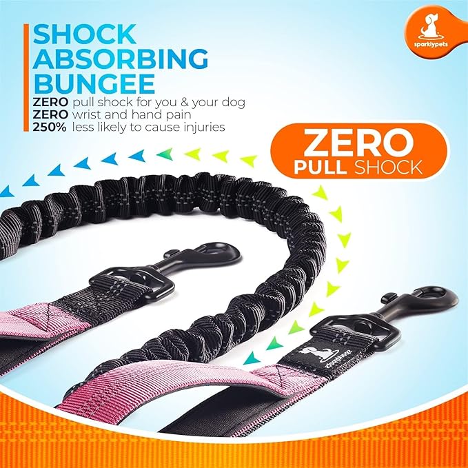SparklyPets - Hands Free Dog Leash with Reflective Stitches - Waist Leash for Dog Walking, Hiking, Training, Jogging, Canicross, Running - for Medium & Large Breeds